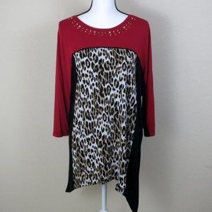 Chico's Zenergy Red and Black Animal Top Size L